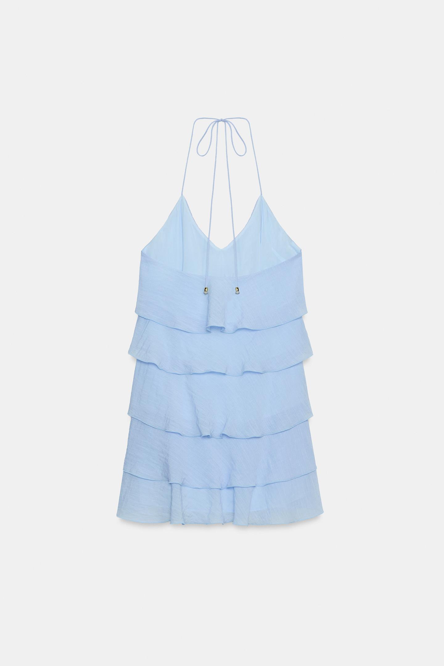 Женское платье Zara Ruffled Mini, цвет: Небесно-голубой — фото 9