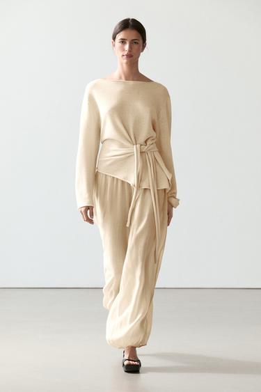 Zara Flowing ramie sarouel trousers - Beige