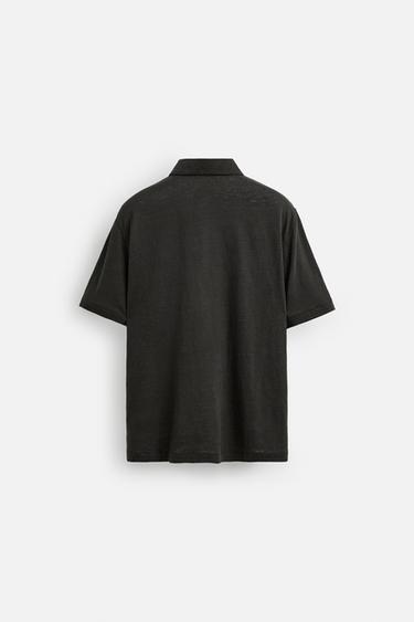 LINEN BLEND POLO SHIRT - Anthracite grey by Zara - Image 6
