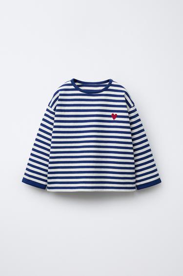 CAMISETA RAYA TEJIDA HEAVY WEIGHT PARCHE CORAZÓN - Marino de Zara