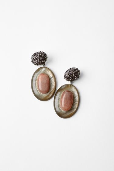 SHINY STONE EARRINGS - Anthracite grey by Zara
