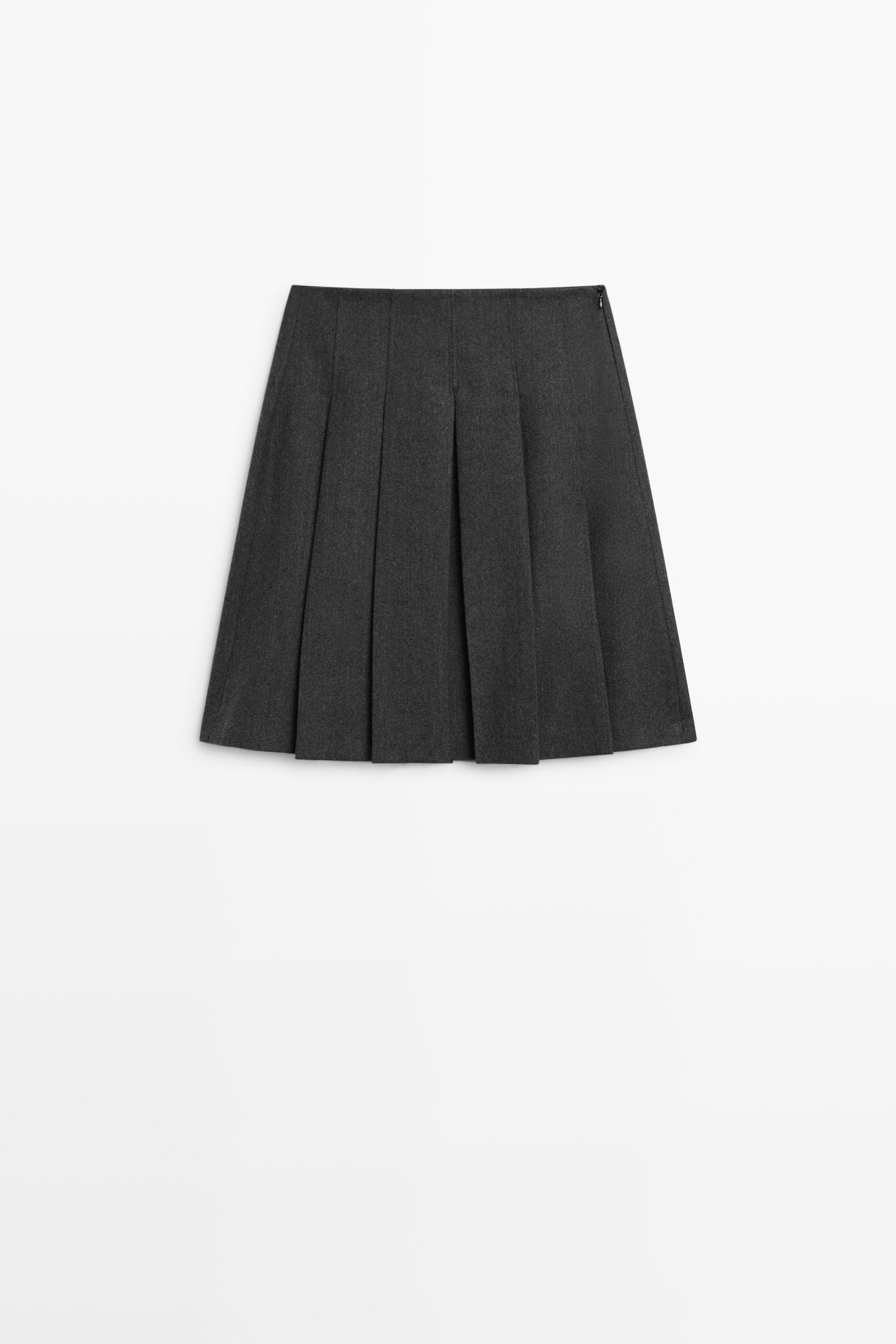 Wool blend pleated skirt