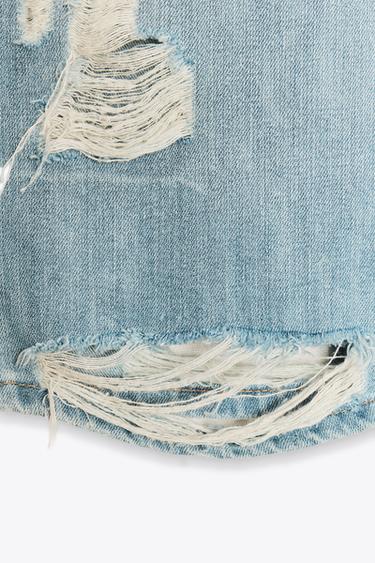 LOW-RISE RIPPED TRF DENIM JORTS BERMUDA SHORTS - Blue by Zara - Image 8