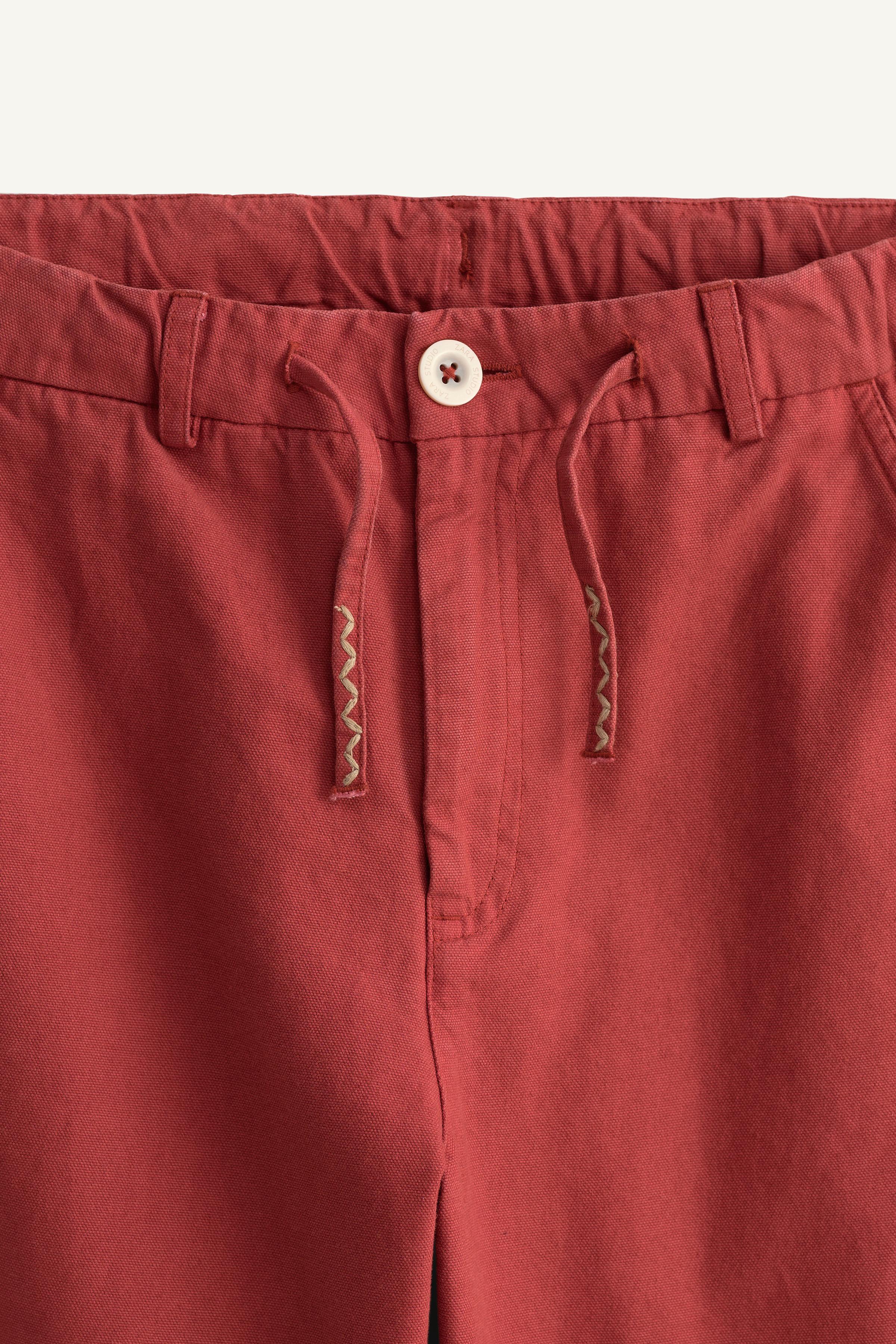 LIMITED EDITION STRAIGHT-LEG TOPSTITCH PANTS - Light red | ZARA