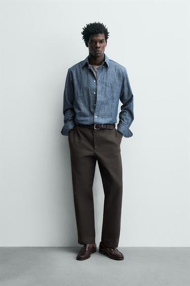 TEXTURED STRAIGHT-LEG TROUSERS - Brown by Zara