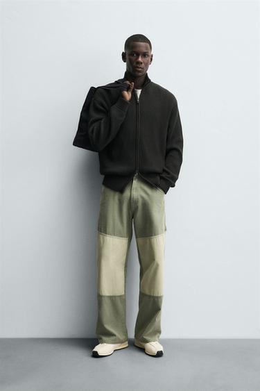 PURL KNIT CARDIGAN WITH ZIP - Khaki by Zara