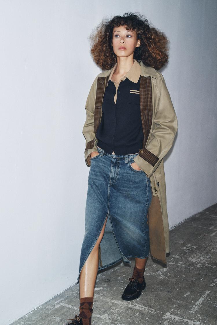 ZW COLLECTION DENIM SKIRT WITH SLIT Blue ZARA India - Main Image