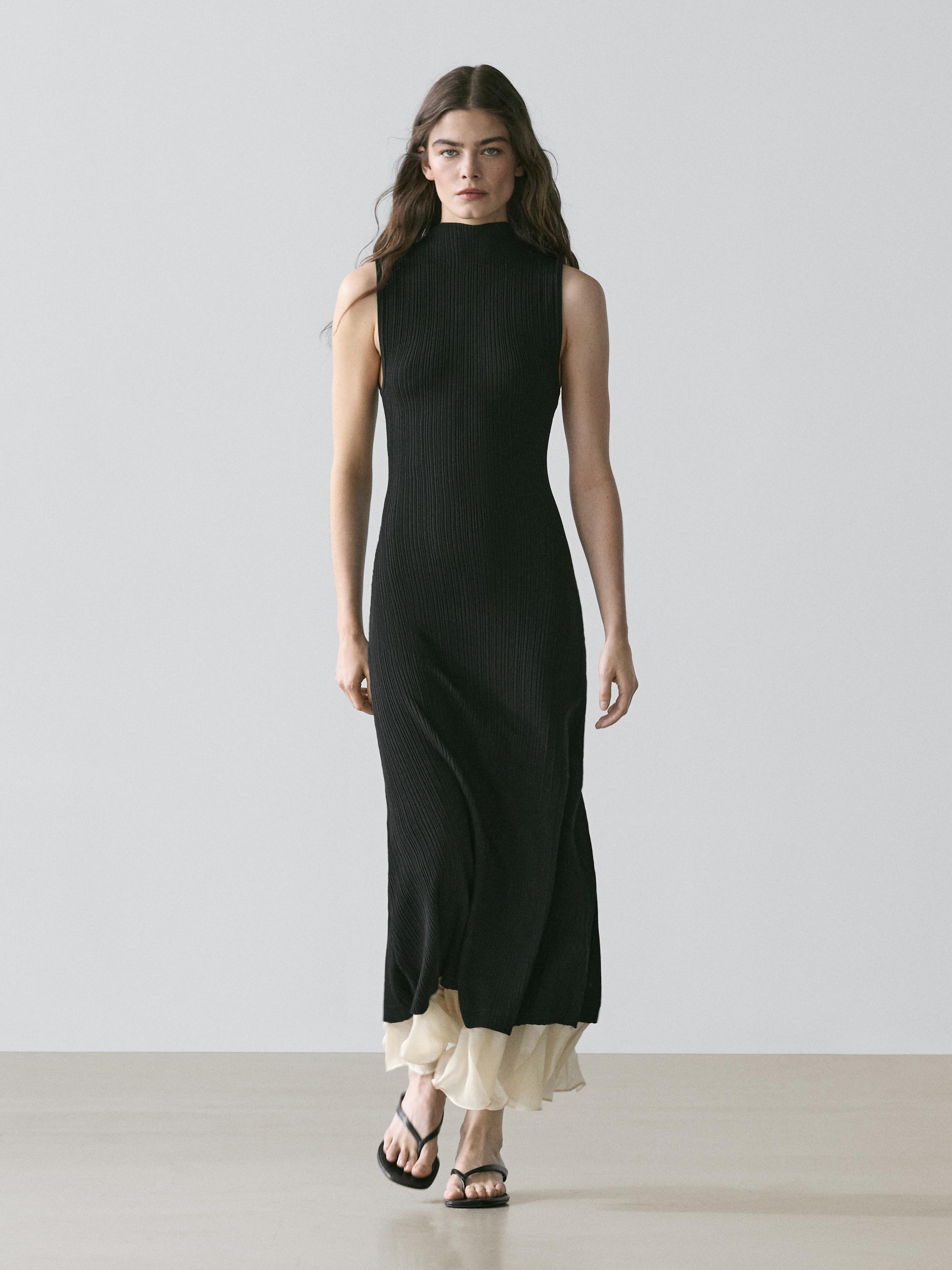 Pleated midi dress with ruffles