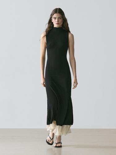 Zara Pleated midi dress with ruffles - Black - Image 0