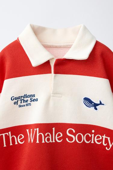 EMBROIDERED WHALE STRIPED POLO SHIRT - Red by Zara - Image 2