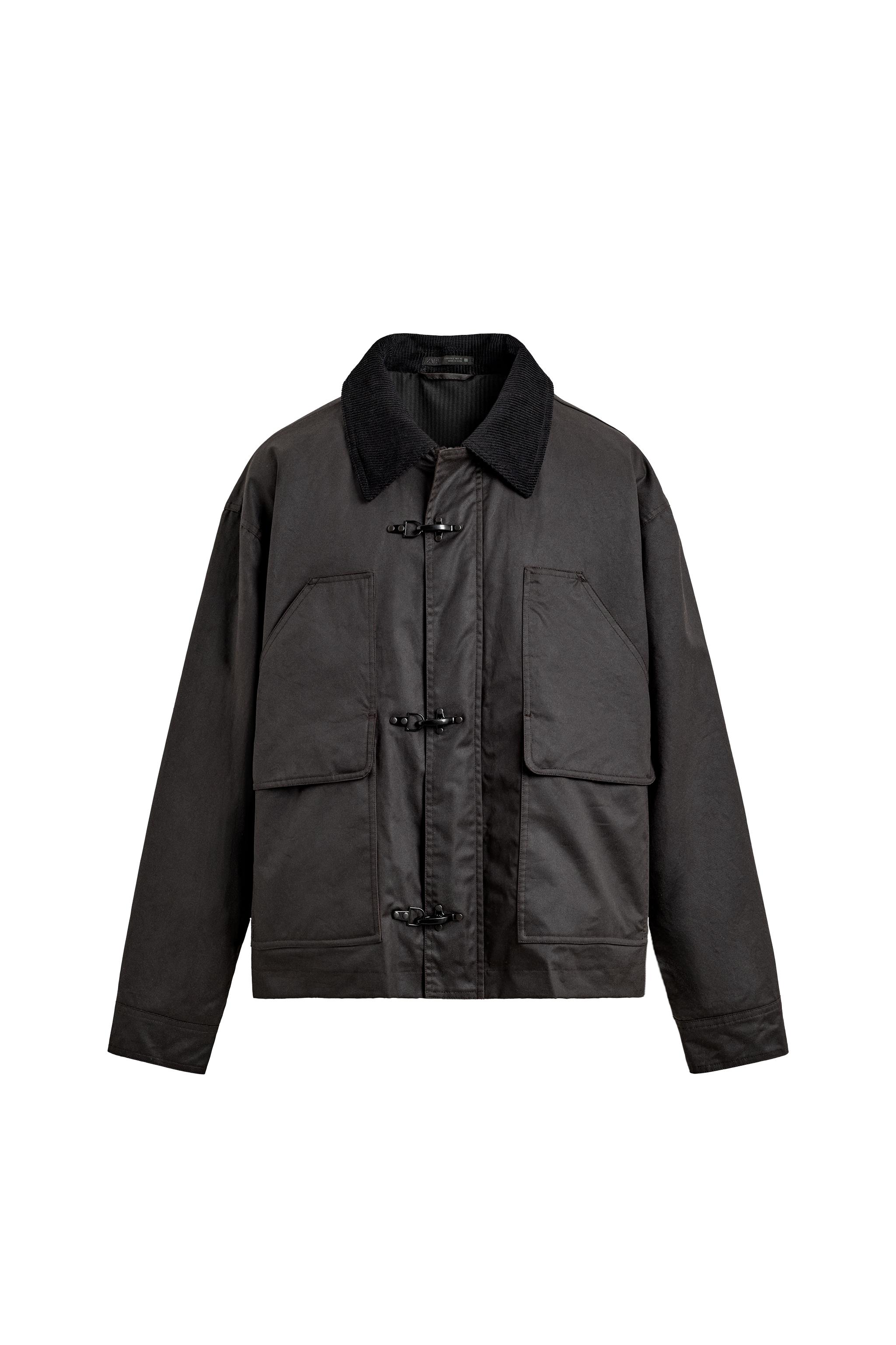 WAXED FINISH JACKET WITH CONTRAST COLLAR