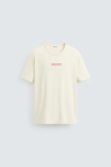 CONTRAST GRAPHIC T-SHIRT - Ecru by Zara - Image 6