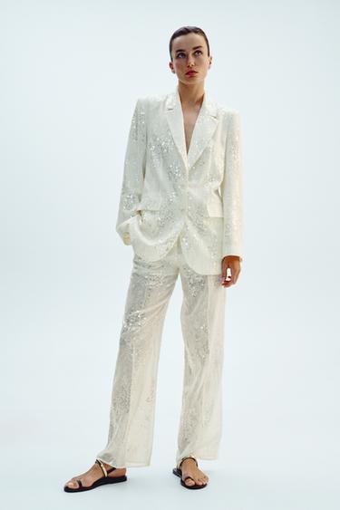 Zara SEQUIN LONG BLAZER - Oyster-white - Image 0