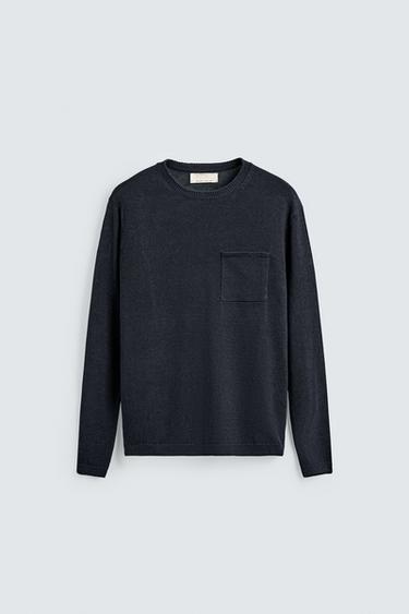 100% LINEN REGULAR FIT JUMPER - Navy blue by Zara - Image 0