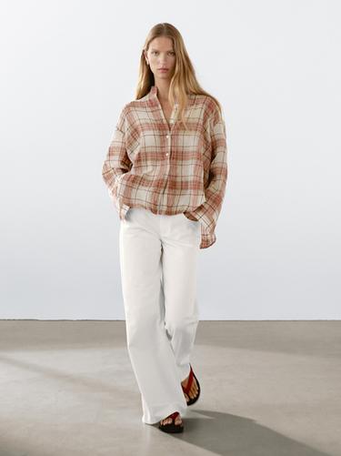 Camisa oversize cuello mao cuadros - Teja de Zara - Imagen 0