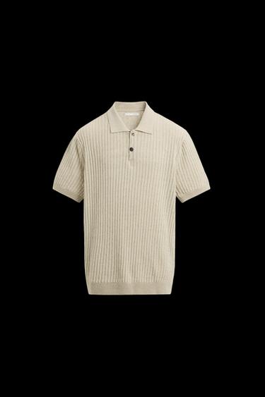 Zara RIB KNIT POLO SHIRT - Light beige - Image 0