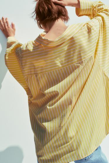 CHEMISE EN POPELINE OVERSIZE À RAYURES - Jaune de Zara - Image 4