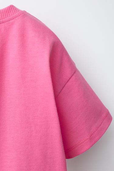 T-SHIRT À PIÈCE EN VELOURS BOUCLÉ COQUILLE - Rose fluo de Zara - Image 3