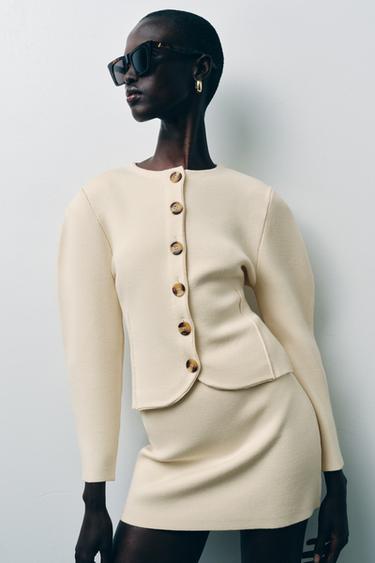 FITTED CARDIGAN WITH BUTTONS - Beige by Zara - Image 1