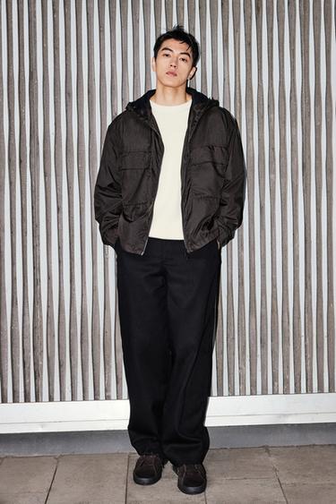 Zara 連帽科技布料夾克 - 棕色