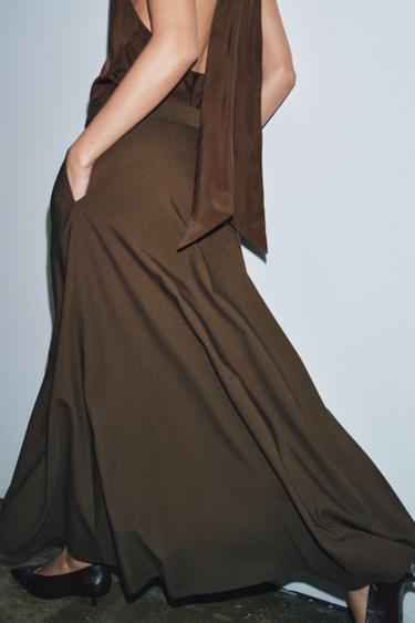 تنورة طويلة ZW COLLECTION إصدار محدود - كاكي داكن الخاص بـ Zara