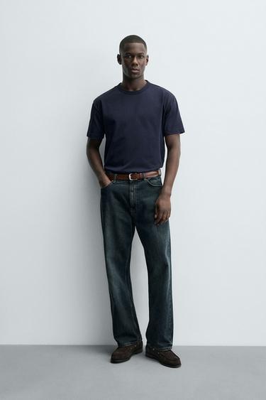 Zara HEAVYWEIGHT BINDING T-SHIRT - Navy blue