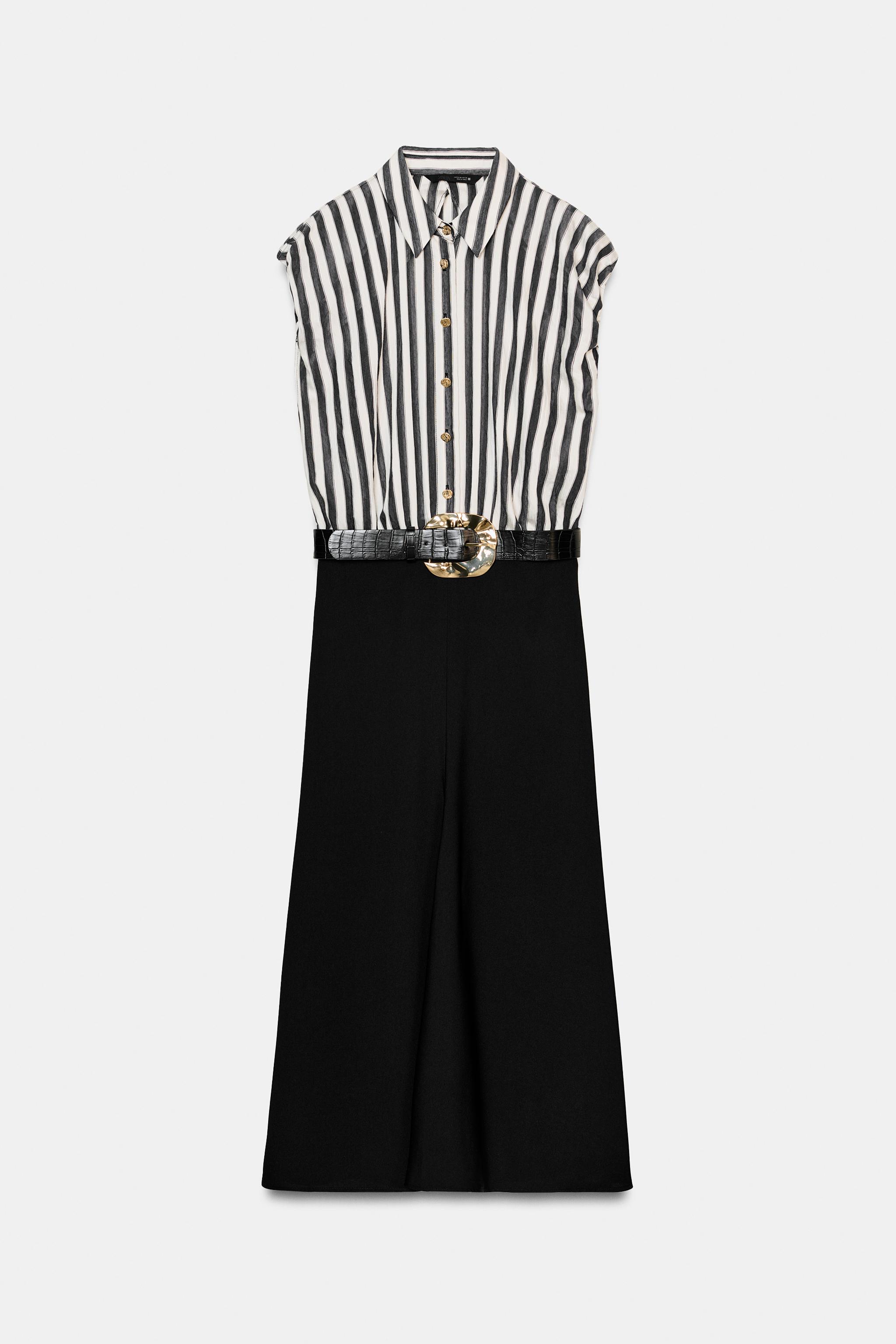 ROBE MI-LONGUE BIMATIÈRE RAYURES CEINTURE