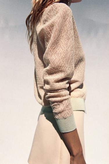 COLOUR BLOCK CARDIGAN - Ecru / Green by Zara - Image 3
