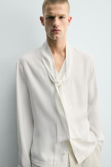 FLOWING SHIRT WITH BOW - White by Zara - Image 4