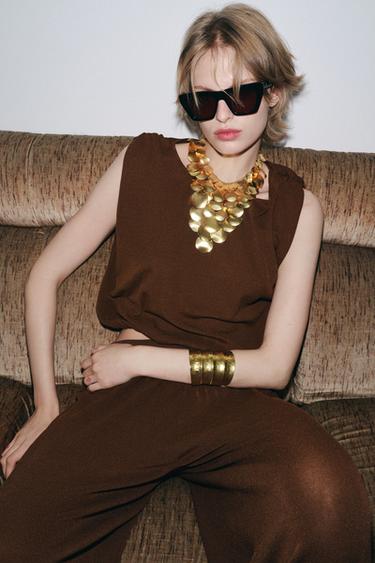 TOP WITH ELASTICATED HEM - Chocolate by Zara - Image 1