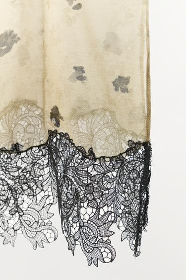 PRINTED LACE-TRIMMED CAMISOLE TOP - Ecru / Black by Zara - Image 5