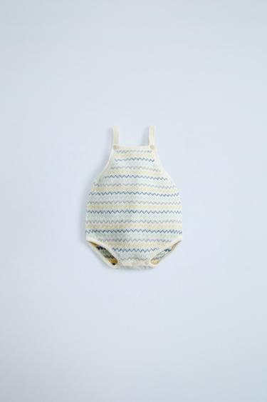 ZIGZAG STRIPE KNIT JUMPSUIT - Ecru by Zara - Image 0