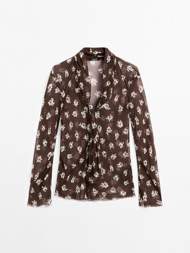 Chemisier fluide col foulard - Marron foncé de Zara