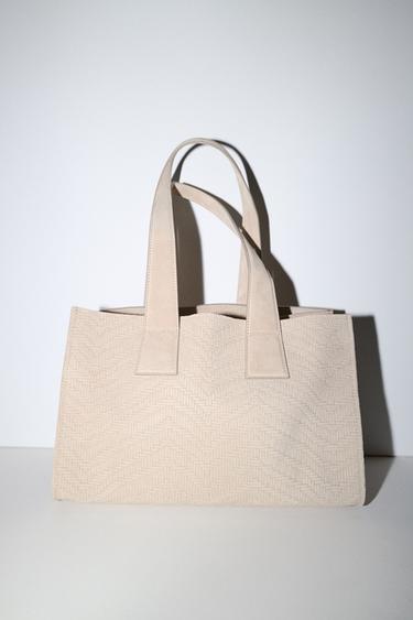 BRAIDED SUEDE SHOPPER BAG - SAND/BROWN by Zara