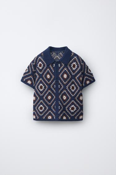 CHEMISE EN MAILLE CROCHET LOSANGES - Bleu roi de Zara
