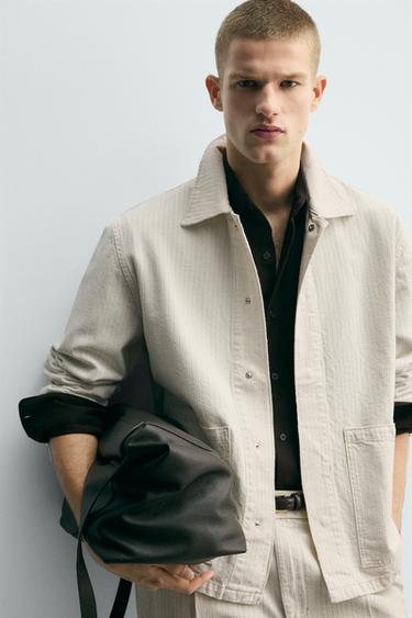 STRIPED TEXTURED OVERSHIRT - Ecru by Zara - Image 4