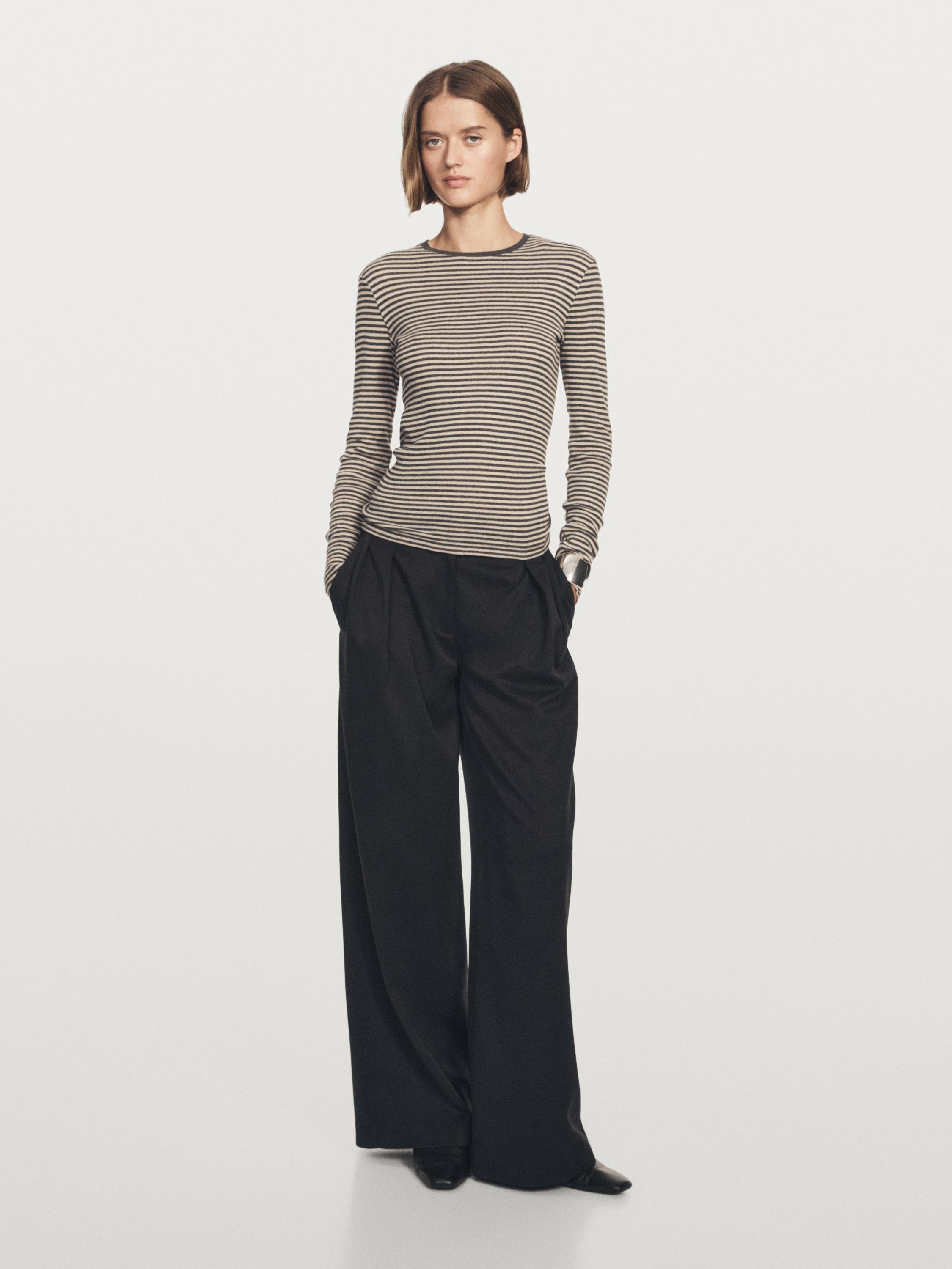 Long-sleeve cotton blend T-shirt