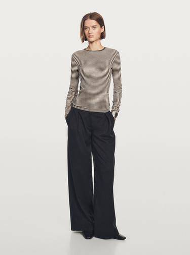 Zara Long-sleeve cotton blend T-shirt - Gray marl