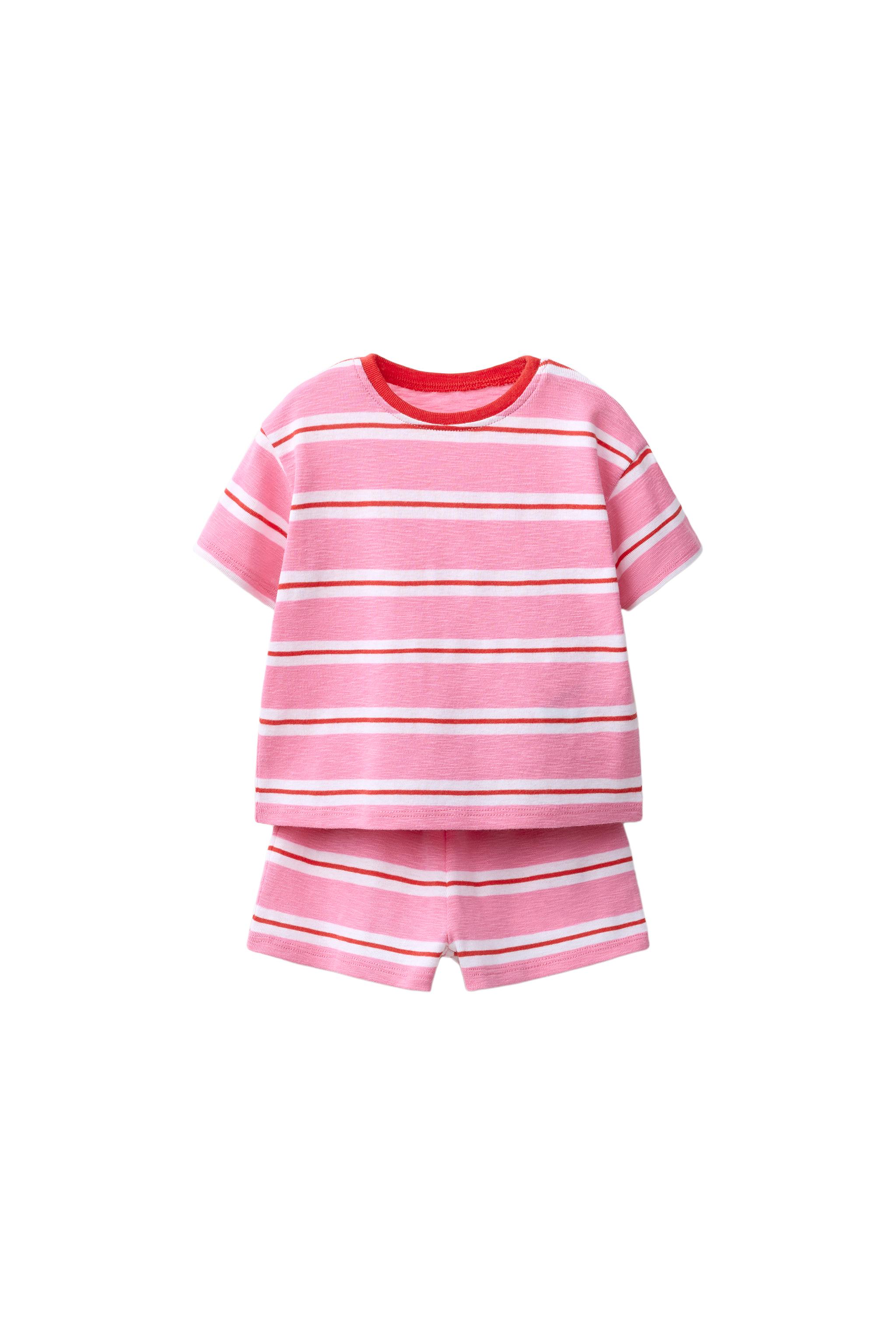 STRIPED T-SHIRT AND BERMUDA SET — Pink / White