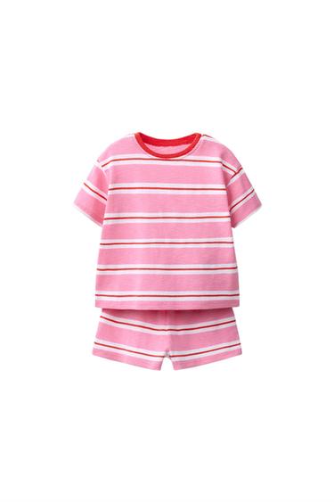 SETJE T-SHIRT EN GESTREEPTE BERMUDA - Roze / Wit van Zara