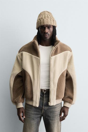 FAUX SHEARLING JACKET WITH CONTRAST TRIMS - camel by Zara