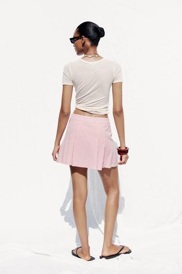 JUPE-CULOTTE À CARREAUX VICHY - Rose / Blanc de Zara - Image 4