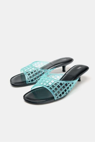RUBBERISED-EFFECT KITTEN-HEEL MULES - Sky Blue by Zara - Image 3