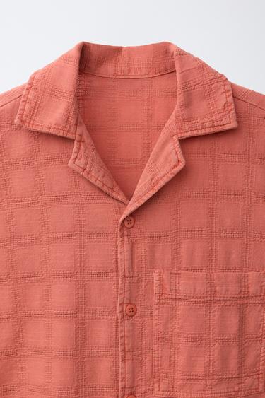 TEXTURED CHECK SHIRT - Orange by Zara - Image 2