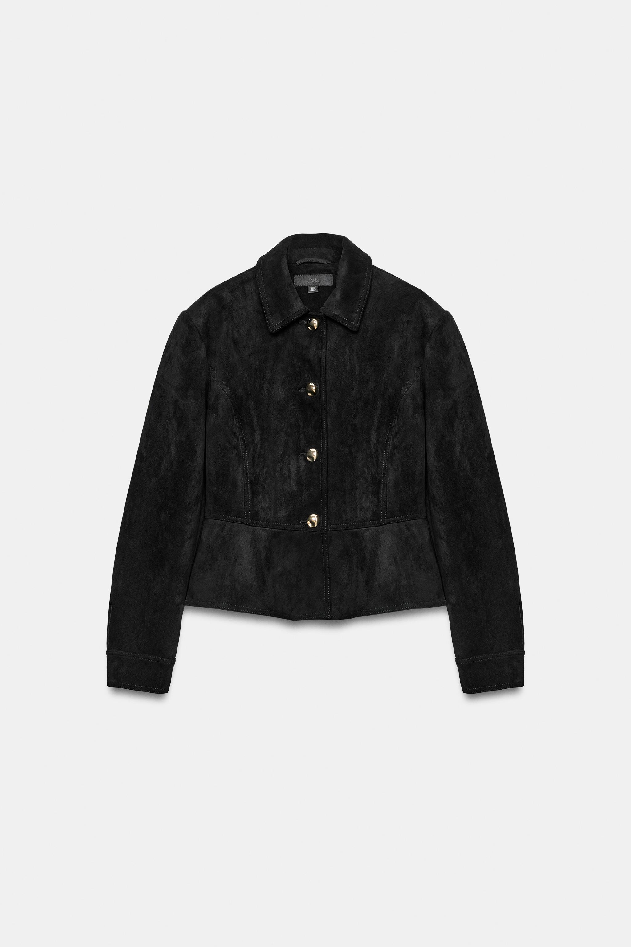 Женские куртки Zara FAUX SUEDE JACKET WITH SHOULDER PADS — фото 6
