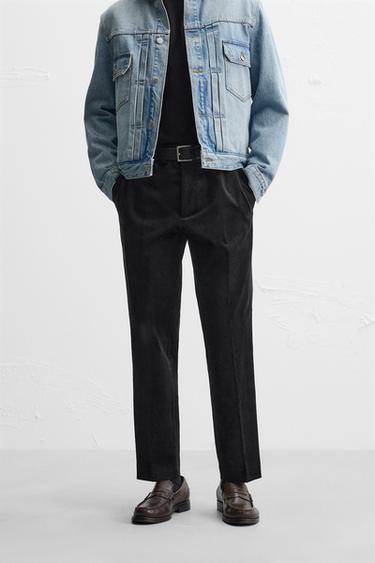 Zara CORDUROY SLIM FIT PANTS - Anthracite grey