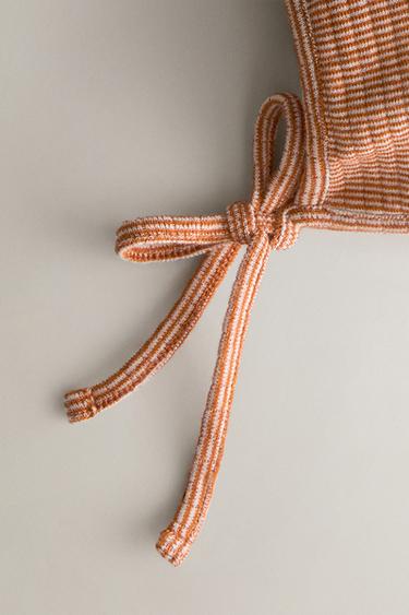 KIDS' STRIPED BONNET — Ecru / Red 2