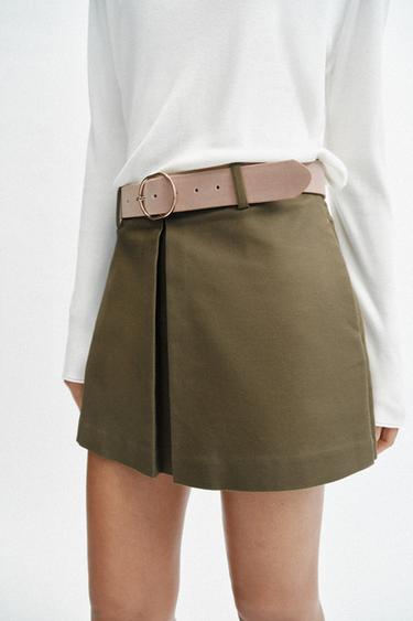 Zara BELTED SKORT - Khaki