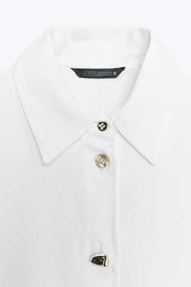 CHEMISE SATINÉE BOUTONS ASSORTIS - Blanc de Zara - Image 8