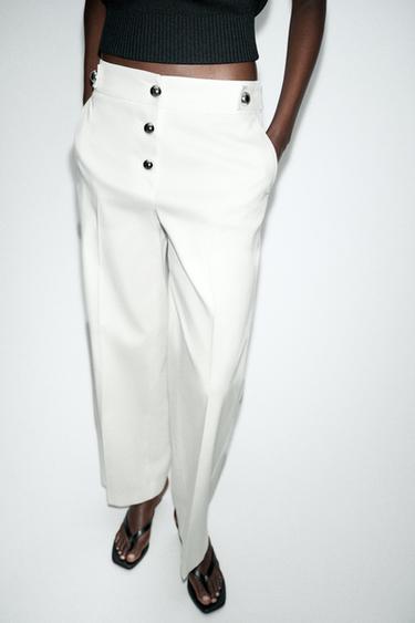Zara METALLIC BUTTON PANTS - Ecru
